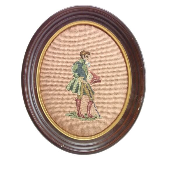 Vintage Framed Antique Ornate Oval Frame Needle Point Gentleman - Picture 1 of 6